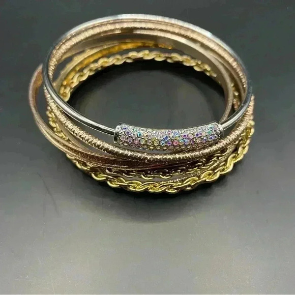 Shiny Statement Bracelets Gold-tone & Rose-gold-tone & Crystal Lot of 6 - Picture 7 of 9